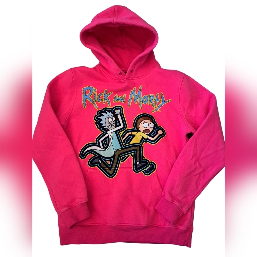 RICK and MORTY hooded sweater sweatshirt PINK cozy thick cotton coastal ladies L